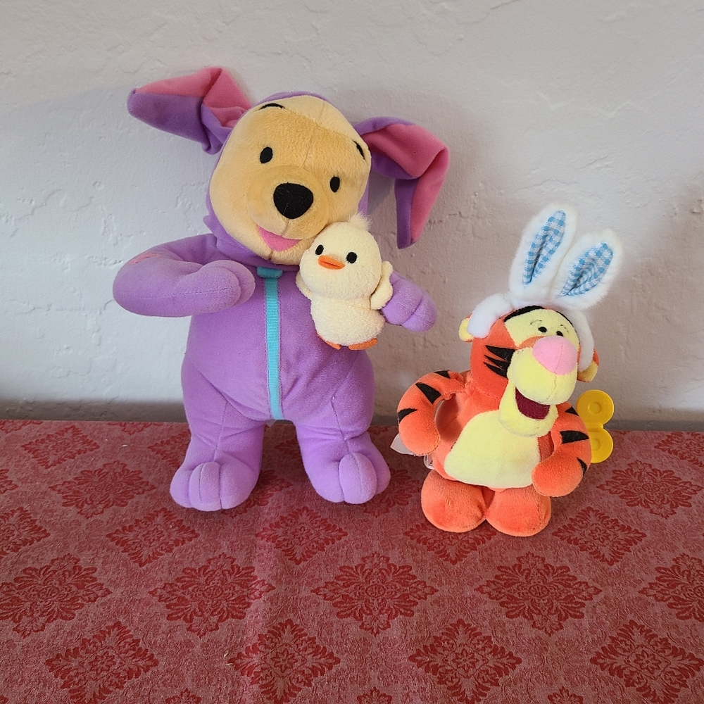 Vintage Easter Winnie the Pooh Plush and Tigger Wind-up